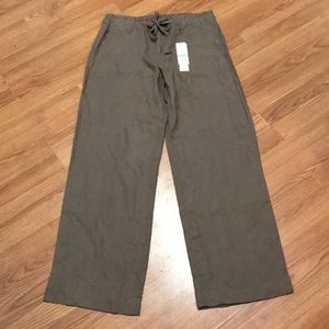 NWT Calvin Klein Brown 100% Linen Wide Leg Pants